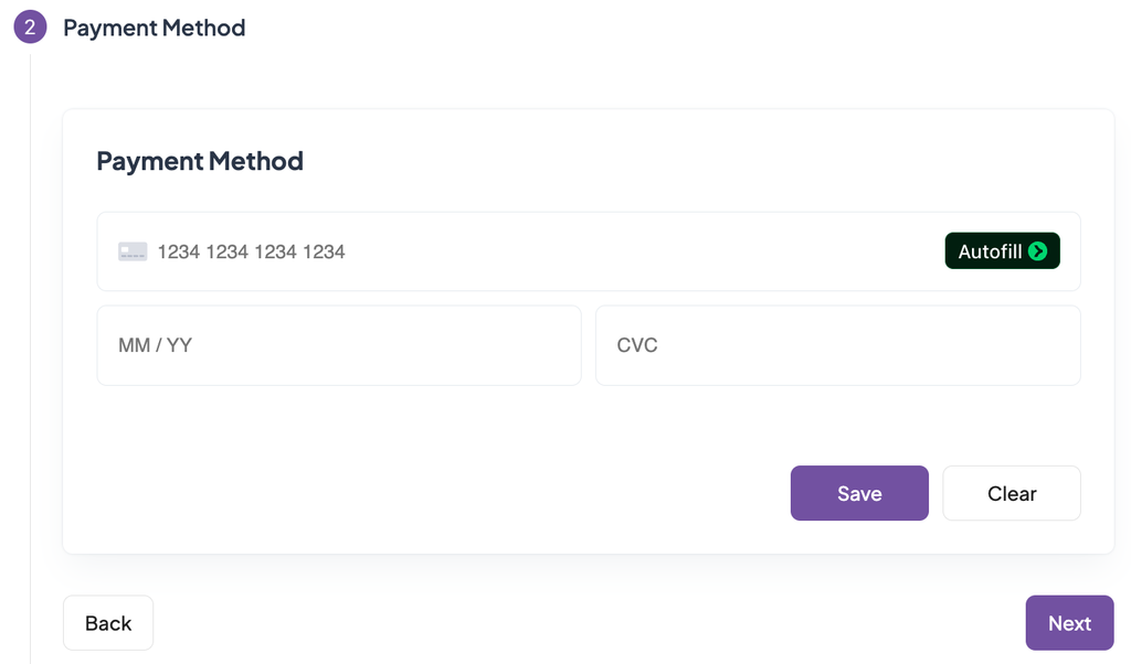 Payment Method stage of the activation wizard